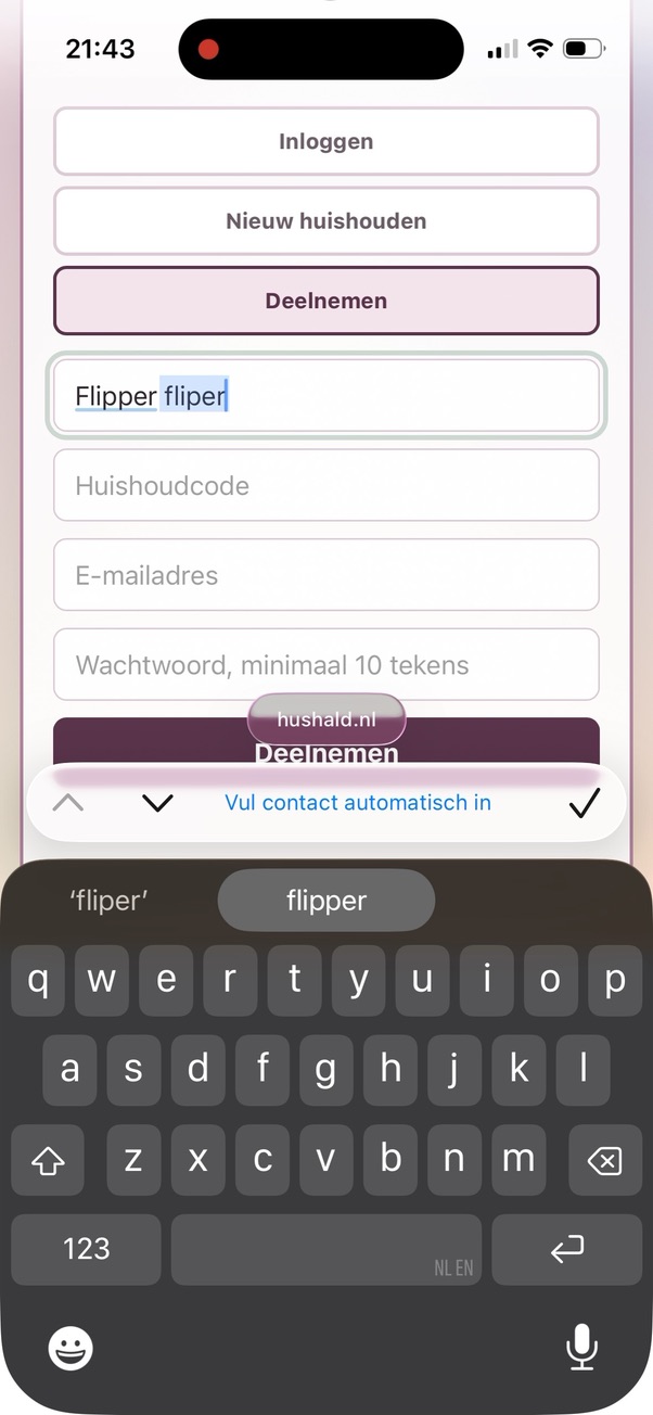 Het formulier om met een huishoudcode deel te nemen